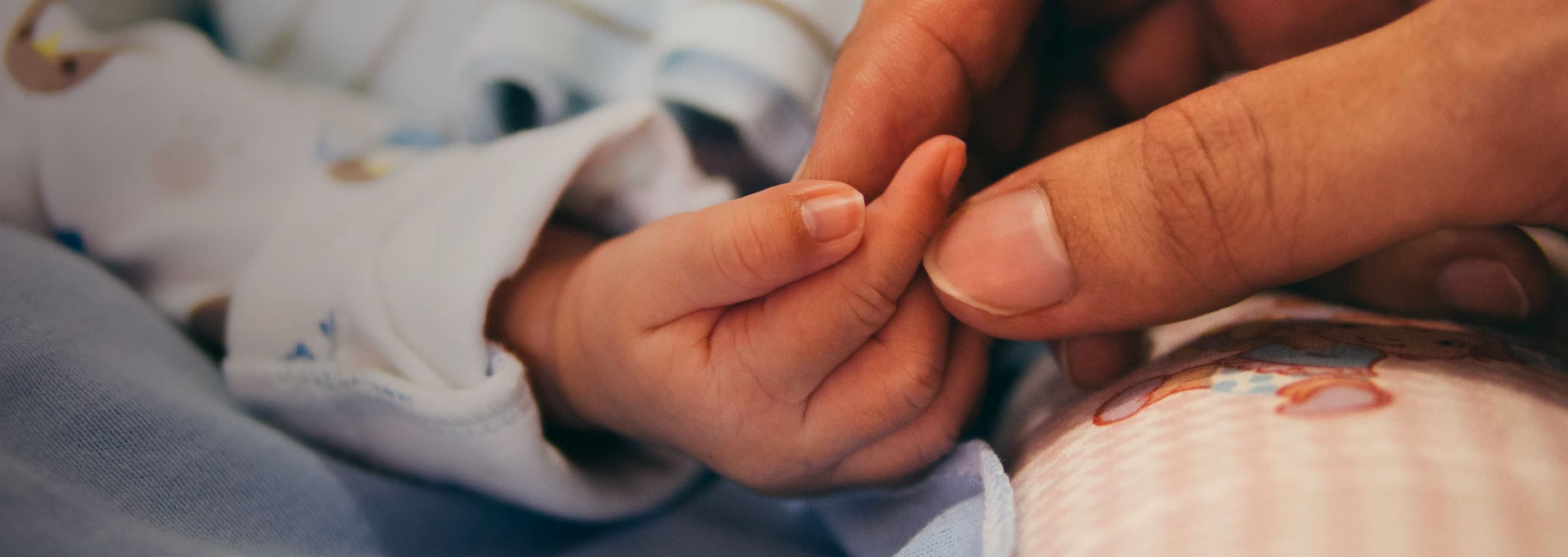 baby hands next to parents fingers