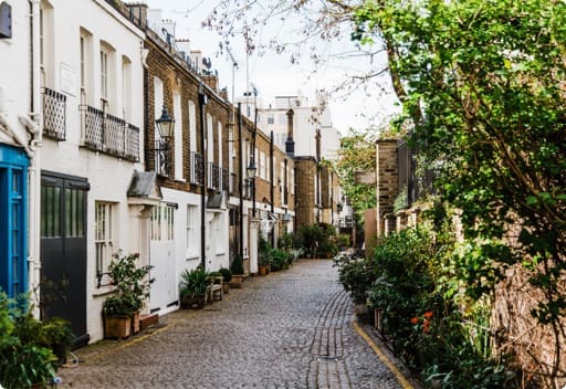 line of houses on cobble street